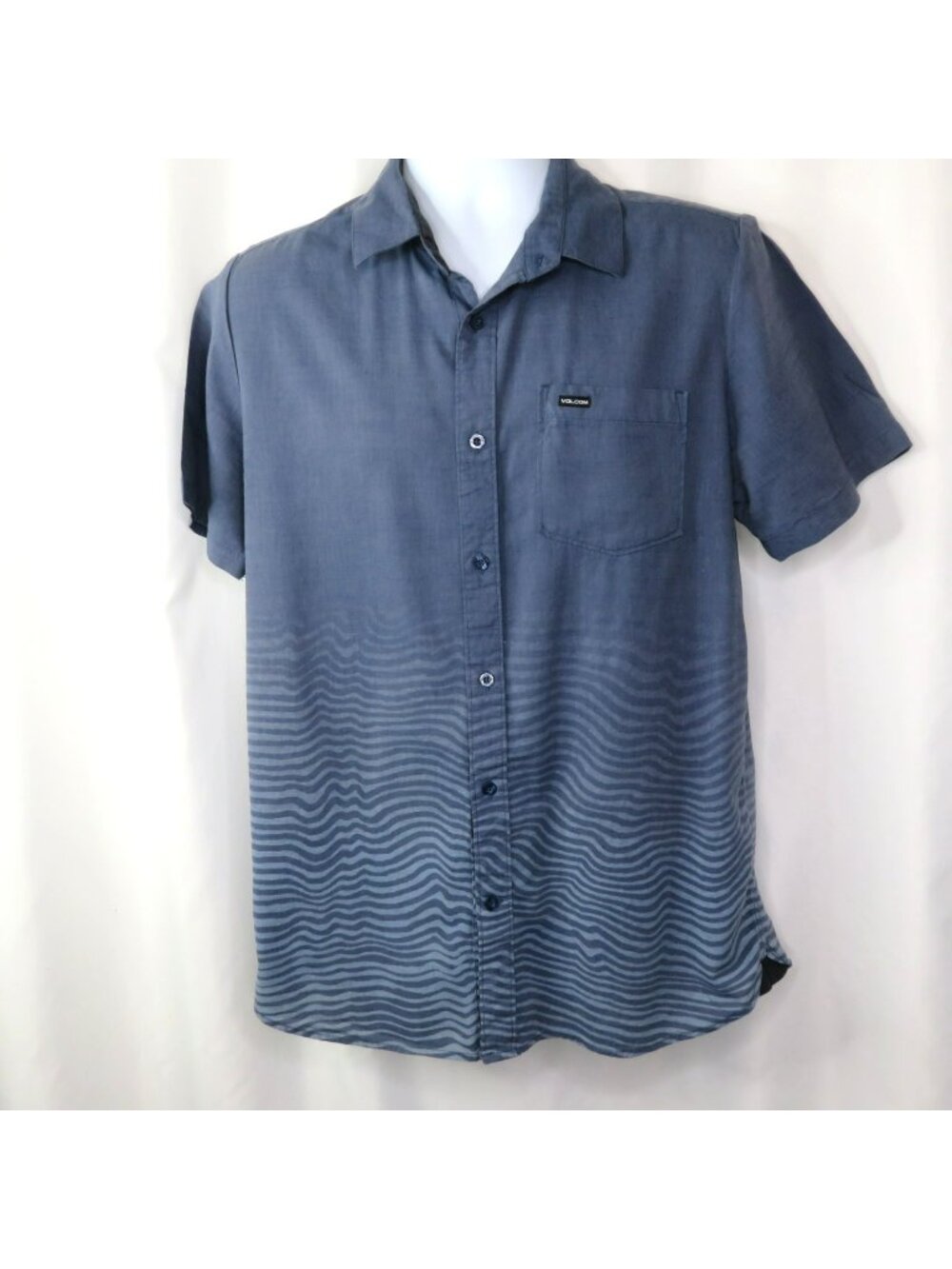 Volcom Shirt Blue Ombre Waves Mens Medium Modern Fit Cotton Blend